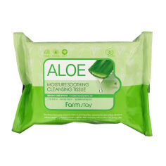 Акція на Очищувальні серветки для обличчя FarmStay Aloe Moisture Soothing Cleansing Tissue з алое, 30 шт від Eva