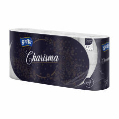 Акция на Туалетний папір Grite Charisma білий, 4-шаровий, 140 відривів, 8 рулонів от Eva