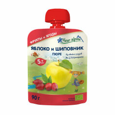 Акція на Дитяче фруктово-ягідне пюре Fleur Alpine Organic Яблуко та шипшина, від 5 місяців, 90 г від Eva