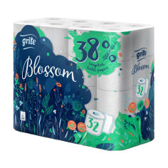 Акция на Туалетний папір Grite Blossom білий, 3-шаровий, 150 відривів, 32 рулони от Eva