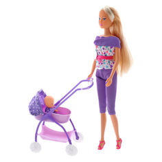Акция на Кукла Штеффи с малышом в коляске Simba фиолетовая (5733067/5733067-1) от Будинок іграшок