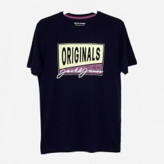 Акція на Футболка бавовняна довга чоловіча Jack & Jones XAZ315868DZJB XS Темно-синя від Rozetka