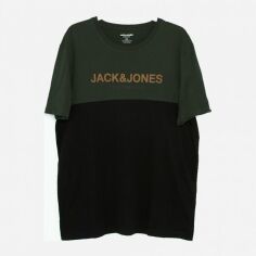 Акція на Футболка бавовняна довга чоловіча Jack & Jones XAZ267136VFQK 2XL Чорна з хакі від Rozetka