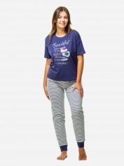 Акция на Піжама (футболка + штани) жіноча великих розмірів НатаЛюкс 41263393830 54 Темно-синя от Rozetka