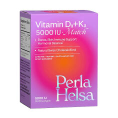 Акція на Дієтична добавка вітаміни в капсулах Perla Helsa Vitamin D3 + K2 Match Вітамін D3, 5000 МО + Вітамін K2, 75 мкг, 60 шт від Eva