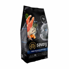 Акция на Сухий корм для довгошерстих дорослих кішок Savory Adult Gourmand Fresh Salmon & White Fish з лососем та білою рибою, 2 кг от Eva