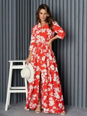 Акція на Плаття-сорочка довге літне жіноче ISSA PLUS 14169 S Червоне від Rozetka