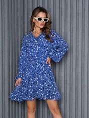 Акция на Плаття-сорочка коротке літнє жіноче ISSA PLUS 14171 XL Темно-блакитне от Rozetka