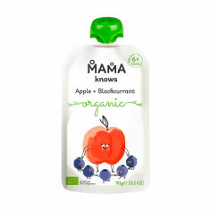 Акція на Дитяче фруктове пюре Mama knows Organic Яблуко-чорна смородина, з 6 місяців, 90 г від Eva