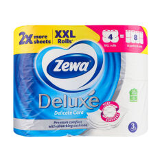 Акция на Туалетний папір Zewa Deluxe Delicate Care білий, 3-шаровий, 300 відривів, 4 рулони от Eva