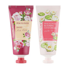 Акція на Набір кремів для рук FarmStay Pink Flower Blooming Hand Cream Водяна лілія та троянда, 2*100 мл від Eva