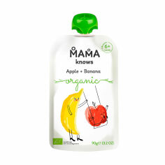 Акція на Дитяче фруктове пюре Mama knows Organic Яблуко-банан, з 6 місяців, 90 г від Eva