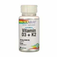 Акция на Дієтична добавка вітаміни в капсулах Solaray Vitamin D3 Вітамін D3 125 мкг + K2 50 мкг без сої, 60 шт от Eva