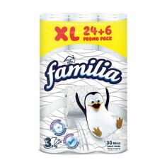 Акция на Туалетний папір Familia Toilet Paper XL Promo Pack, 3-шаровий, 150 відривів, 30 рулонів от Eva