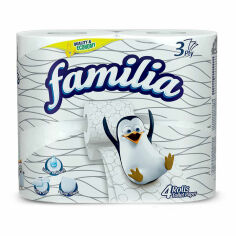 Акція на Туалетний папір Familia Toilet Paper, 3-шаровий, 130 відривів, 4 рулони від Eva