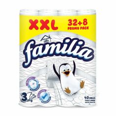Акция на Туалетний папір Familia Toilet Paper XXL Promo Pack, 3-шаровий, 150 відривів, 40 рулонів от Eva