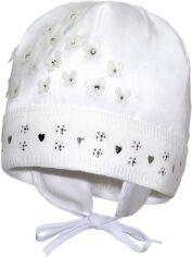 Акция на Дитяча шапка-біні демісезонна в'язана на зав'язках для дівчинки David's Star 5017 45 см Молочна от Rozetka
