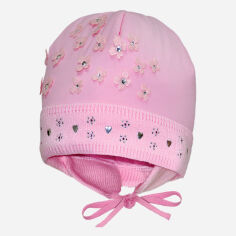 Акция на Дитяча шапка-біні демісезонна в'язана на зав'язках для дівчинки David's Star 5017 43 см Рожева от Rozetka