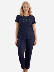 Акція на Піжама (футболка + штани) жіноча великих розмірів Angel's secret 189979 2XL Темно-синя від Rozetka
