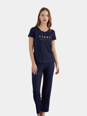 Акция на Піжама (футболка + штани) жіноча великих розмірів Angel's secret 189977 XL Темно-синя от Rozetka