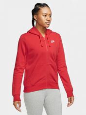 Акция на Толстовка на молнии утепленная женская Nike Club Fleece Full-Zip Hoodie DQ5471-657 XS Tall University Red/White от Rozetka