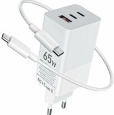 Акция на Gelius Wall Charger 2xUSB+USB-C Nimble GaN 65W GP-HC051 White with USB-C Cable от Stylus