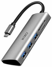 Акция на Wiwu Adapter Alpha 532ST USB-C to USB-C+3xUSB3.0+SD Grey от Stylus