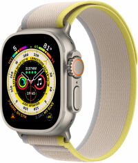 Акция на Apple Watch Ultra Gps + Cellular 49mm Titanium Case with Yellow/Beige Trail Loop - S/M (MNHK3) от Stylus