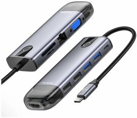 Акция на McDodo Adapter USB-C to USB-C 2xUSB+2xUSB3.0+HDMI+RJ45+SD Grey (HU-7420) от Y.UA