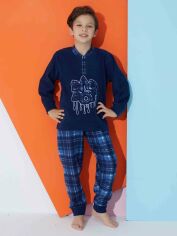 Акція на Дитяча тепла піжама для хлопчика Tarik 3338_dark blue 122 см Темно-синя від Rozetka