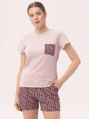 Акция на Піжама (футболка + шорти) жіноча великих розмірів Roksana 1390  XXL Рожевий/Бордовий от Rozetka