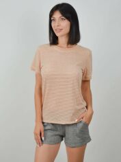 Акция на Піжама (футболка + шорти) жіноча великих розмірів Roksana 1179  XL Бежевий/Сірий от Rozetka