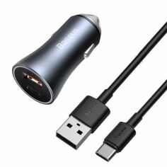 Акция на Baseus Car Charger USB+USB-C Golden Contactor Pro 40W Dark Gray with USB-C Cable (TZCCJD-0G) от Y.UA