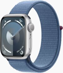 Акція на Apple Watch Series 9 41mm Gps Silver Aluminum Case with Winter Blue Sport Loop (MR923) від Y.UA