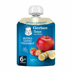 Акция на Дитяче фруктове пюре Gerber Яблуко, банан та полуниця, від 6 місяців, 90 г от Eva