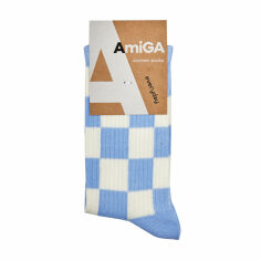 Акция на Шкарпетки жіночі AmiGа високі, спортивні, блакитно-біла клітинка, розмір 23-25 от Eva