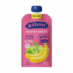 Акція на Дитяче фруктове пюре Карапуз Яблуко-банан без цукру, від 6 місяців, 200 г від Eva