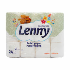 Акція на Туалетний папір Lenny Cloudy White білий, 2-шаровий, 24 рулони від Eva