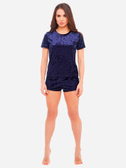 Акция на Піжама (футболка + шорти) жіноча великих розмірів велюрова Martelle Lingerie M-305 велюр 42 (XL) Темно-синя от Rozetka