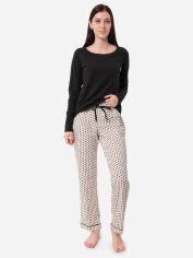 Акция на Піжама (лонгслів + штани) жіноча великих розмірів Calvin Klein 219459792 XL Чорний/Білий от Rozetka