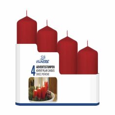 Акция на Набір із настільних свічок до адвенту Villa Verde Pillar червоні, 4 шт от Eva