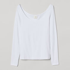 Акция на Лонгслів довгий жіночий H&M FL0825564-White XL Білий от Rozetka