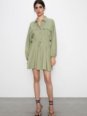 Акция на Сукня-сорочка міні осіння жіноча Zara XAZ282029WADL S Світло-Зелена от Rozetka
