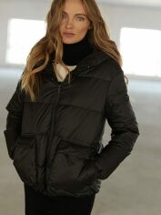 Акция на Куртка демісезонна коротка з капюшоном жіноча Gepur 45022 L Чорна от Rozetka