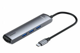 Акція на Baseus Adapter USB-C to 3xUSB3.0+HDMI+USB-C+RJ45 Gray (CAHUB-J0G) від Y.UA