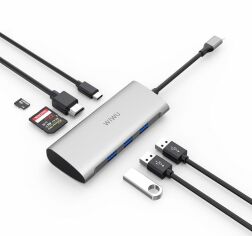 Акция на Wiwu Adapter Alpha 731HP USB-C to USB-C+3xUSB3.0+HDMI+USB-C+SD+TF Card Grey от Stylus