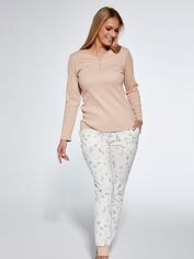 Акция на Піжама (кофта + штани) жіноча Cornette 723-23 L Білий\Бежевий от Rozetka