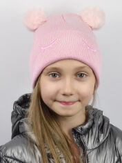 Акція на Дитяча зимова шапка-біні в'язана з помпоном для дівчинки Noviti CZ018-G-01 46-50 Світло-рожева від Rozetka