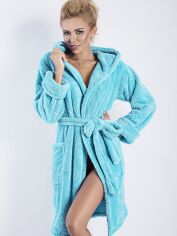 Акція на Халат жіночий теплий з капюшоном DKaren Housecoat Diana XL Turquoise від Rozetka