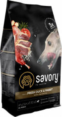 Акция на Сухой корм Savory для собак всех пород со свежим мясом утки и кроликом, 3 кг (4820232630174) от Stylus